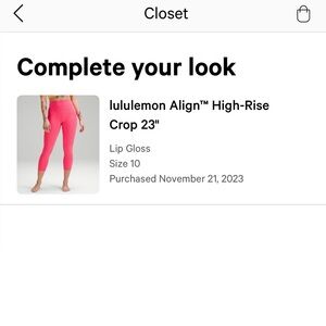 lululemon athletica Align High-Rise Crop 23" in Lip Gloss Pink NWT